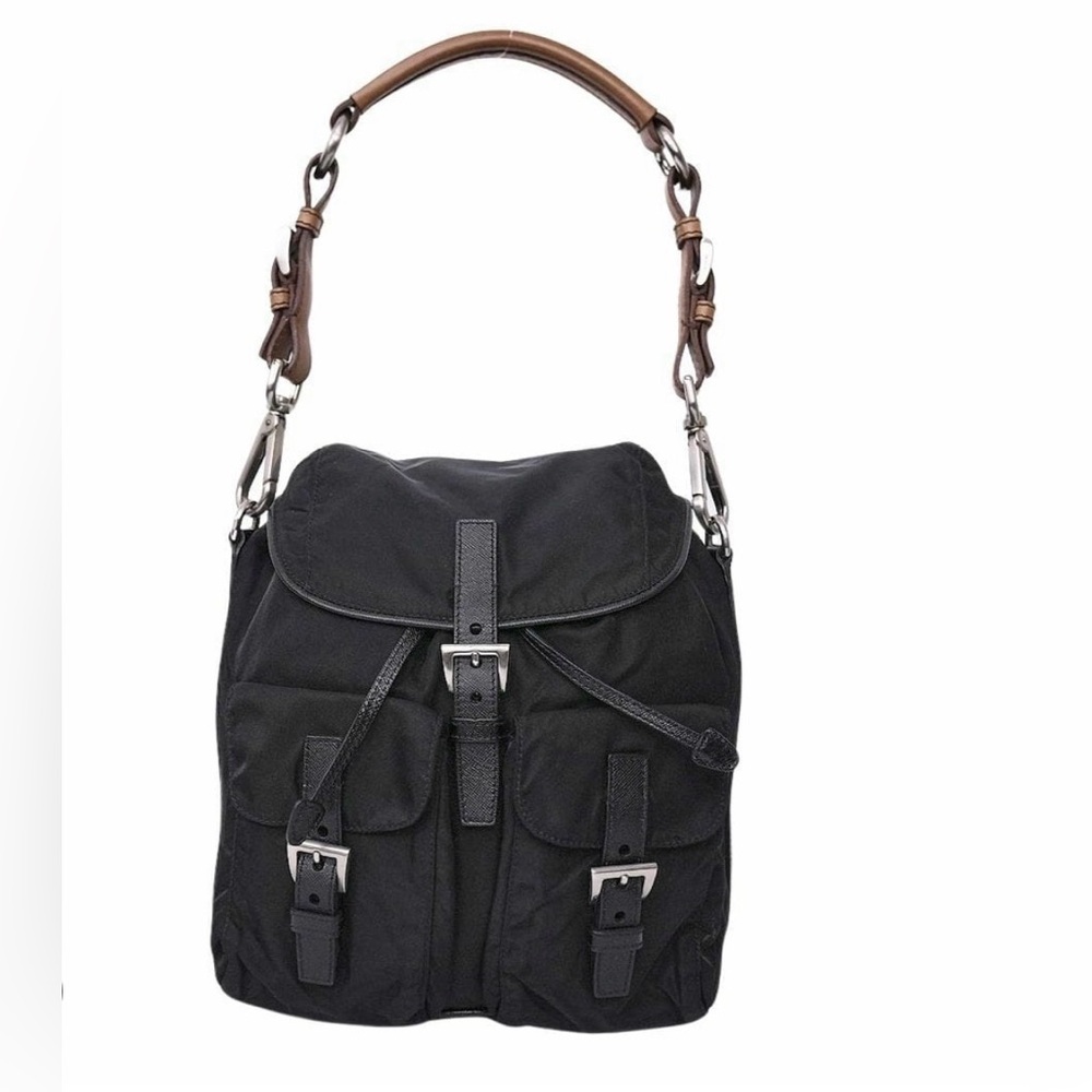 Prada Black Nylon, Leather shoulder Bag, backpack style, small